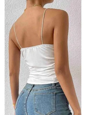 Merry See İnce Askılı Degaje Yaka Kadın Crop Beyaz Merry See 3900 - Alternatif Görünüm