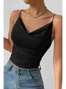 Kadın Kolsuz Askılı Degaje Yaka Bluz Crop Siyah Merry See 3900