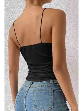 Merry See Kadın Kolsuz Askılı Degaje Yaka Bluz Crop Siyah Merry See 3900 - Alternatif Görünüm