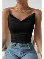 Kadın Kolsuz Askılı Degaje Yaka Bluz Crop Siyah Merry See 3900 Siyah farklı açı