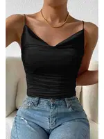 Kadın Kolsuz Askılı Degaje Yaka Bluz Crop Siyah Merry See 3900 Siyah görsel 4