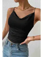 Kadın Kolsuz Askılı Degaje Yaka Bluz Crop Siyah Merry See 3900 Siyah görsel 5