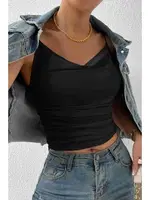 Kadın Kolsuz Askılı Degaje Yaka Bluz Crop Siyah Merry See 3900 Siyah görsel 6