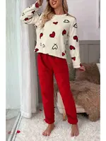 Kalp Baskılı Peluş Polar Uzun Kollu Kadın Pijama Takımı Merry See 4082 Çok Renkli görsel 4