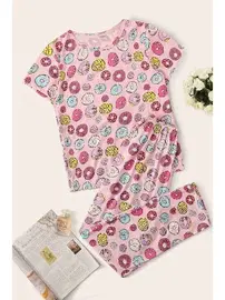 Merry See Kısa Kollu Donut Baskılı Kadın Pijama Takımı Merry See MS 4068
