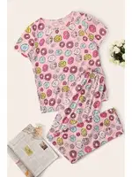 Kısa Kollu Donut Baskılı Kadın Pijama Takımı Merry See MS 4068 Çok Renkli