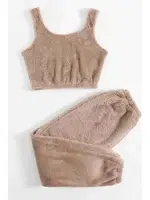 Askılı Peluş Polar Crop Kadın Pijama Takımı Kahverengi Merry See MS4065 Kahverengi detay görünüm