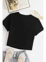 Kısa Kollu Pamuklu Bisiklet Yaka Kadın Crop Siyah Merry See 3902 Siyah detay görünüm
