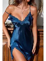 İnce Askılı Dantelli Yırtmaçlı Saten Gecelik Mavi Merry See MS2356 Mavi farklı açı