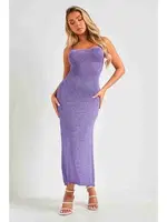 Dekolteli Bağlamalı Vücuda Oturan Diz Altı Örme Elbise Mor Merry See MS 2953 Mor görsel 5