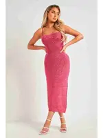Sırt Dekolteli Bağlamalı Vücuda Oturan Diz Altı Örme Elbise Pembe Merry See MS 2953 Pembe detay görünüm