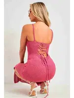 Sırt Dekolteli Bağlamalı Vücuda Oturan Diz Altı Örme Elbise Pembe Merry See MS 2953 Pembe farklı açı