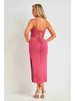 Sırt Dekolteli Bağlamalı Vücuda Oturan Diz Altı Örme Elbise Pembe Merry See MS 2953 Pembe görsel 4