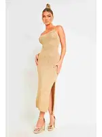 Sırt Dekolteli Bağlamalı Vücuda Oturan Diz Altı Örme Elbise Sarı Merry See MS 2953 Sarı görsel 7