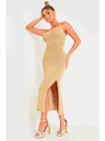 Sırt Dekolteli Bağlamalı Vücuda Oturan Diz Altı Örme Elbise Sarı Merry See MS 2953 Sarı görsel 8