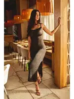 Sırt Dekolteli Bağlamalı Vücuda Oturan Diz Altı Örme Elbise Siyah Merry See MS 2953 Siyah