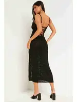 Sırt Dekolteli Bağlamalı Vücuda Oturan Diz Altı Örme Elbise Siyah Merry See MS 2953 Siyah görsel 4