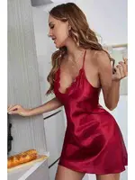 Dantel İşlemeli Sırt Dekolteli Saten Gecelik Merry See MS2234 Kırmızı