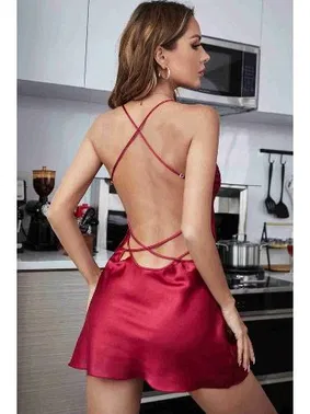 Merry See Dantel İşlemeli Sırt Dekolteli Saten Gecelik Merry See MS2234 - Alternatif Görünüm