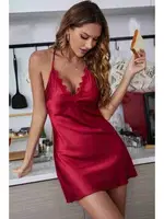 Dantel İşlemeli Sırt Dekolteli Saten Gecelik Merry See MS2234 Kırmızı görsel 5