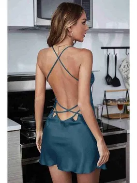 Merry See Derin Sırt Dekolteli Dantel İşlemeli Saten Gecelik Merry See MS2234 - Alternatif Görünüm