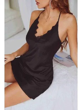 Merry See Sırt Dekolteli Dantel İşlemeli Saten Gecelik Merry See MS2234 - Alternatif Görünüm