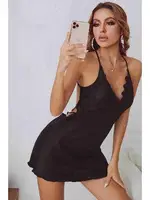 Sırt Dekolteli Dantel İşlemeli Saten Gecelik Merry See MS2234 Siyah görsel 4