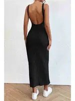 Sırt Dekolteli Vücuda Oturan Diz Altı Örme Elbise Siyah Merry See MS2947 Siyah görsel 7