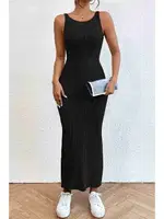 Sırt Dekolteli Vücuda Oturan Diz Altı Örme Elbise Siyah Merry See MS2947 Siyah görsel 8