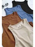 Kalın Askılı Örme Kumaş Kadın Bluz Crop Krem Merry See MS39019 Krem görsel 4