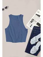 Kalın Askılı Örme Kumaş Mavi Kadın Crop Merry See MS39019 Mavi