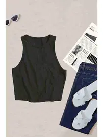 Merry See Kolsuz Örme Kumaş Siyah Kadın Crop Bluz Siyah Merry See MS39019