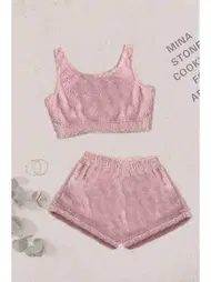 Merry See Pembe Askılı Peluş Polar Alt Üst Şortlu Kadın Pijama Takımı Merry See MS 40809