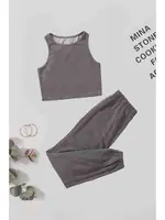 Merry See Tek Renk 1 Takım Kolsuz Polarlı Alt Üst Pijama Takımı MS 40819 Gri Gri farklı açı