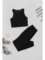 Polarlı Kalın Askılı Crop Kadın Pijama Takımı Siyah Merry See MS 40819 Siyah