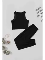 Polarlı Kalın Askılı Crop Kadın Pijama Takımı Siyah Merry See MS 40819 Siyah detay görünüm