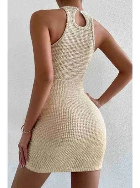 Merry See Vücuda Oturan Diz Üstü Mini Örme Elbise Krem Merry See MS2948 - Alternatif Görünüm