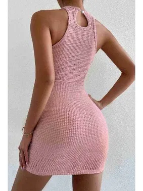 Merry See Pembe Vücuda Oturan Diz Üstü Mini Örme Elbise Merry See MS2948 - Alternatif Görünüm