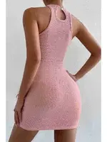 Pembe Vücuda Oturan Diz Üstü Mini Örme Elbise Merry See MS2948 Pembe detay görünüm