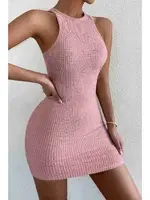 Pembe Vücuda Oturan Diz Üstü Mini Örme Elbise Merry See MS2948 Pembe görsel 6