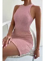 Pembe Vücuda Oturan Diz Üstü Mini Örme Elbise Merry See MS2948 Pembe görsel 7