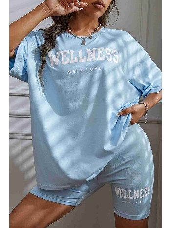 Kısa Kollu Şortlu Wellness Baskılı Soft Kadın Pijama Takımı Mavi Merry See MS 4075
