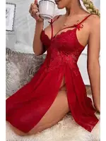 Merry See Yanlardan Bacak Dekolteli Şık Dantel Gecelik Kırmızı MS2358 Kırmızı farklı açı