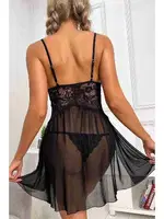 Bacak Dekolteli Dantelli Tül Fantazi Gecelik Siyah Merry See 2358 Siyah görsel 4