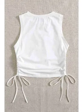 Merry See Yanları Büzgülü Kolsuz Bluz Crop Top Atlet Beyaz Merry See 4577 - Alternatif Görünüm