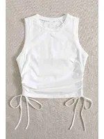 Yanları Büzgülü Kolsuz Bluz Crop Top Atlet Beyaz Merry See 4577 Beyaz görsel 4