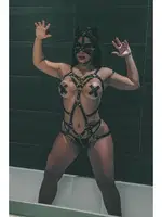 Metal Aksesuarlı Deri Fantazi Harness missisX 2169 Siyah görsel 6