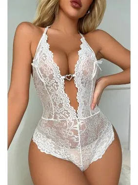 For Dreams Metal Kalp Aksesuarlı Fantazi Dantel Kadın Body Beyaz For Dreams 8459