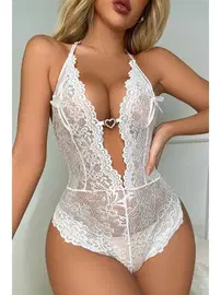 For Dreams Metal Kalp Aksesuarlı Fantazi Dantel Kadın Body Beyaz For Dreams 8459