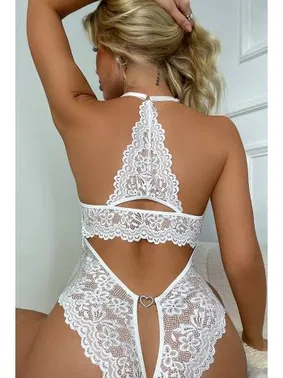 For Dreams Metal Kalp Aksesuarlı Fantazi Dantel Kadın Body Beyaz For Dreams 8459 - Alternatif Görünüm